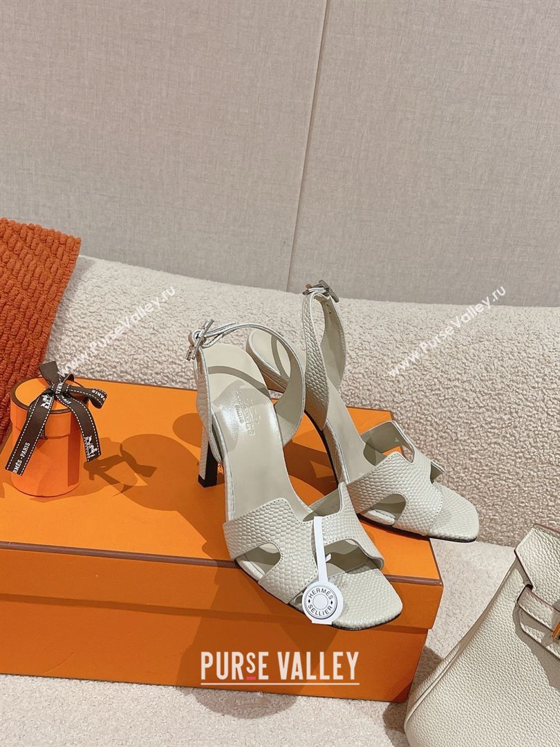 Hermes Holy 105 Sandal in Lizard Pattern Calfskin White 2025 (MD-25031712)