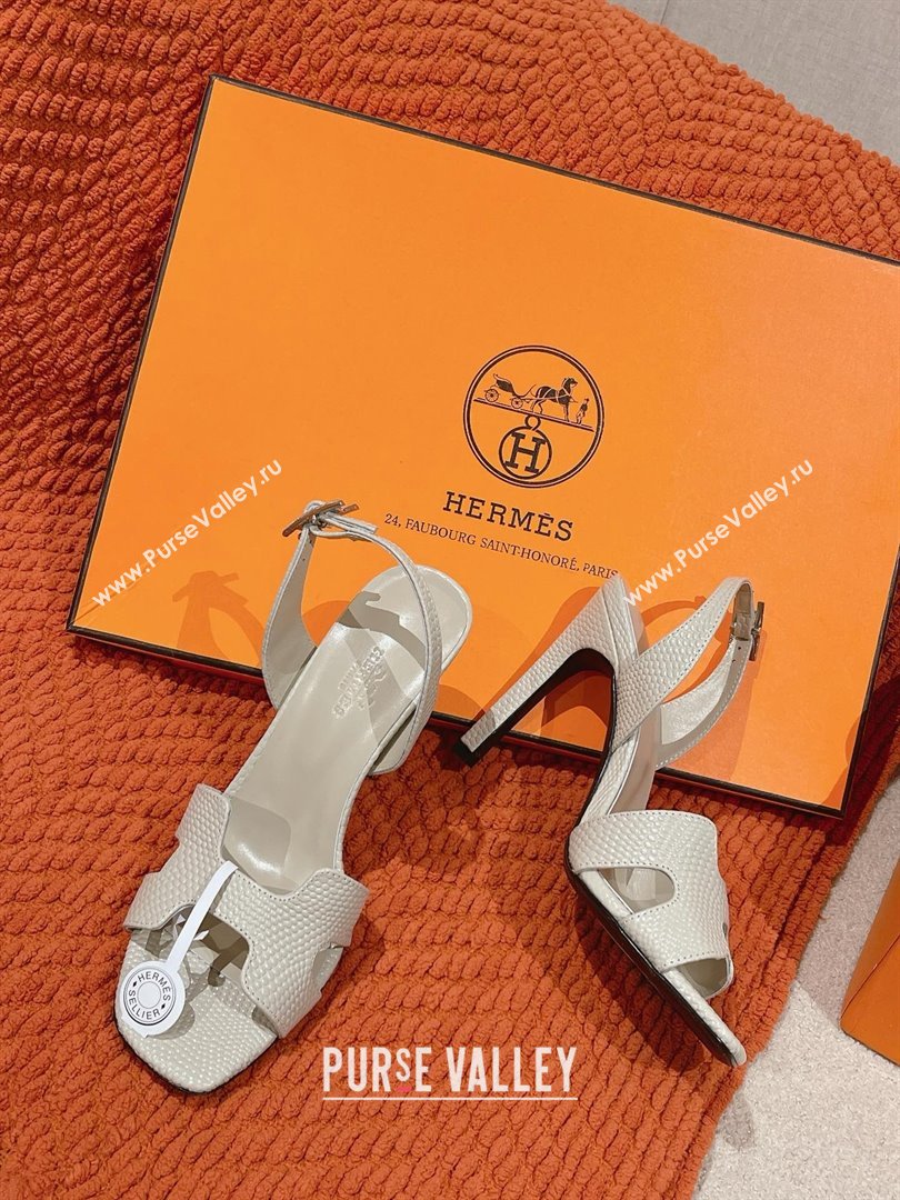 Hermes Holy 105 Sandal in Lizard Pattern Calfskin White 2025 (MD-25031712)