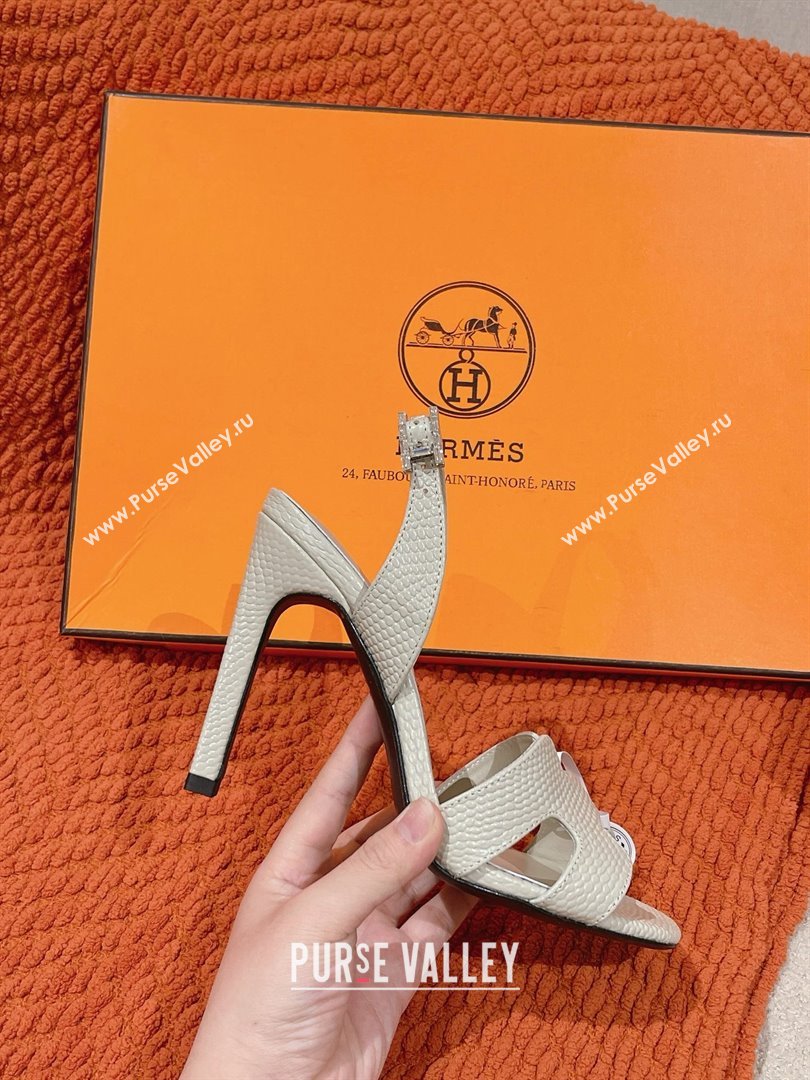 Hermes Holy 105 Sandal in Lizard Pattern Calfskin White 2025 (MD-25031712)