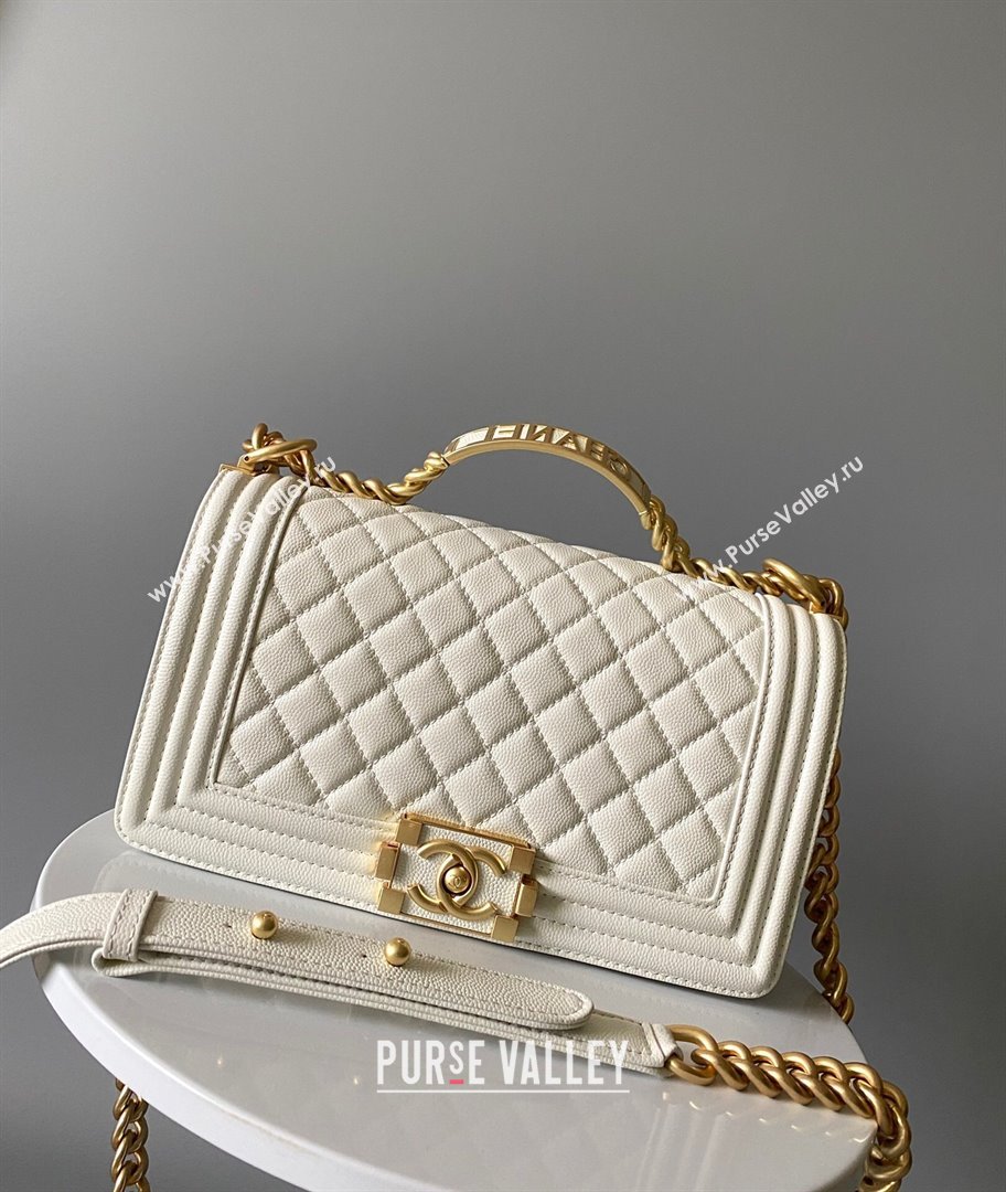 Chanel Boy Chanel Handbag with Handle in Grained Shiny Calfskin A94804 White 2023 (YD-23110602)