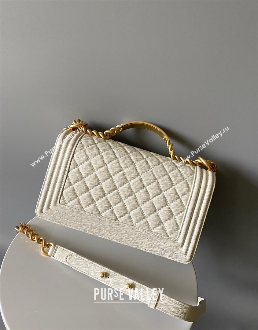 Chanel Boy Chanel Handbag with Handle in Grained Shiny Calfskin A94804 White 2023 (YD-23110602)