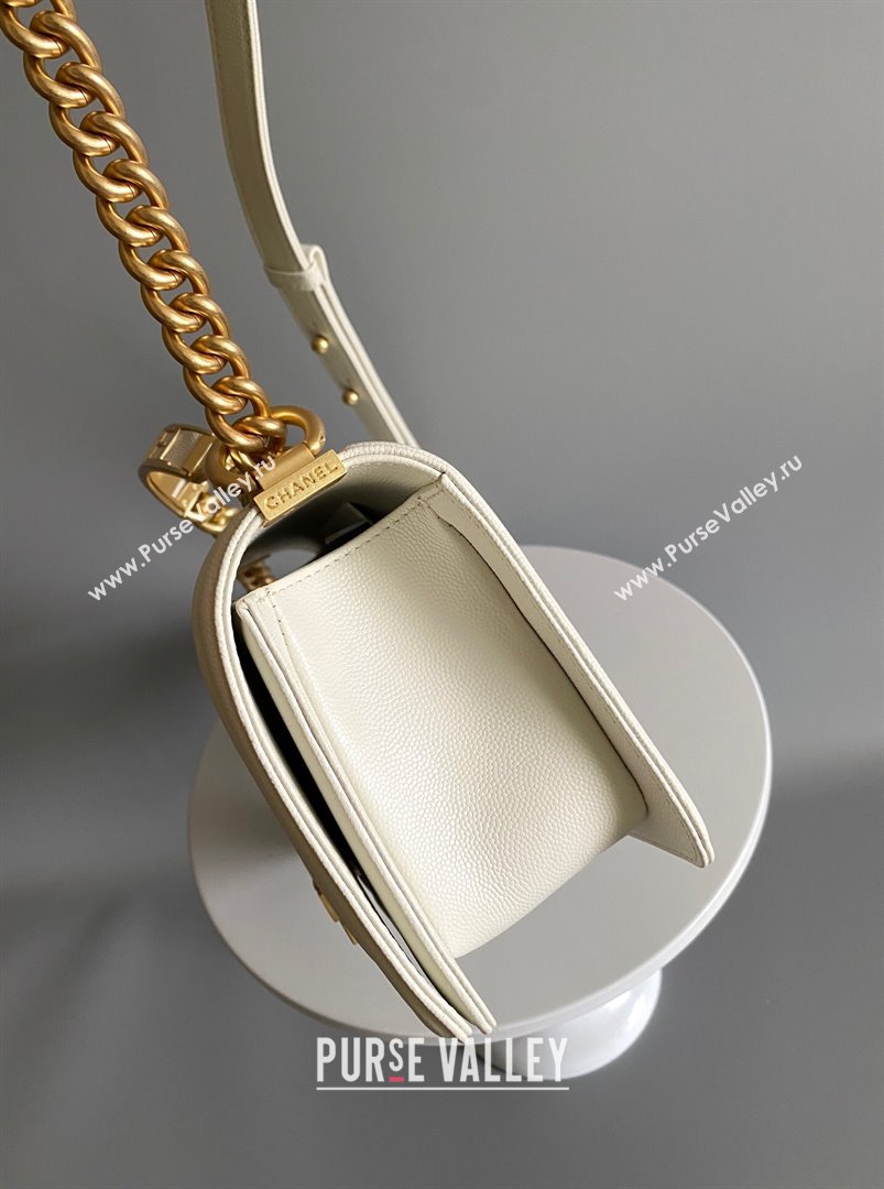 Chanel Boy Chanel Handbag with Handle in Grained Shiny Calfskin A94804 White 2023 (YD-23110602)