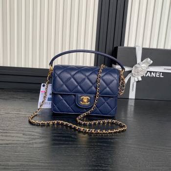 Chanel Grained Shiny Calfskin Mini Flap bag with Top Handle AS5165 Navy Blue 2024 (yezi-241106144)