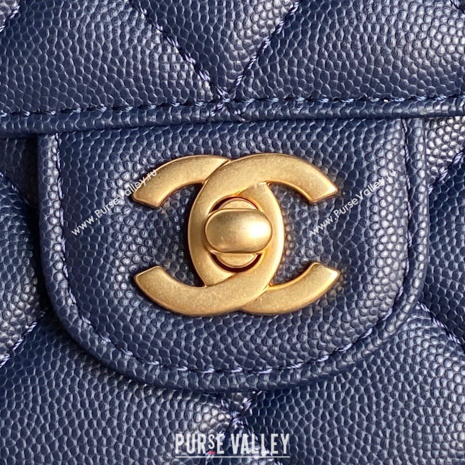 Chanel Grained Shiny Calfskin Mini Flap bag with Top Handle AS5165 Navy Blue 2024 (yezi-241106144)