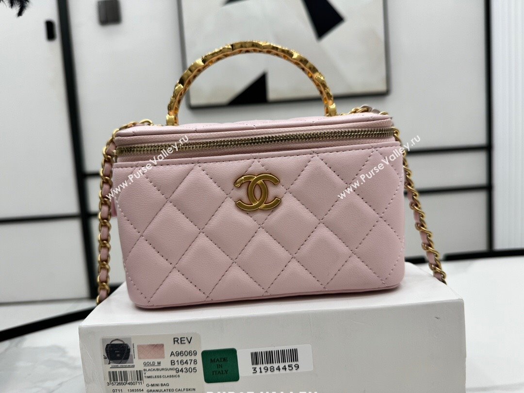 Chanel Lambskin Vanity Case Clutch with Chain A96069 Pink 2024 (YEZI-24071107)