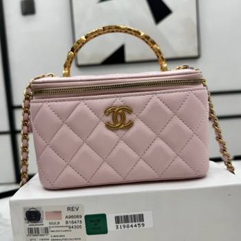 Chanel Lambskin Vanity Case Clutch with Chain A96069 Pink 2024 (YEZI-24071107)