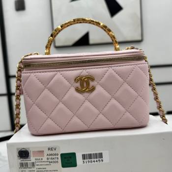 Chanel Lambskin Vanity Case Clutch with Chain A96069 Pink 2024 (YEZI-24071107)