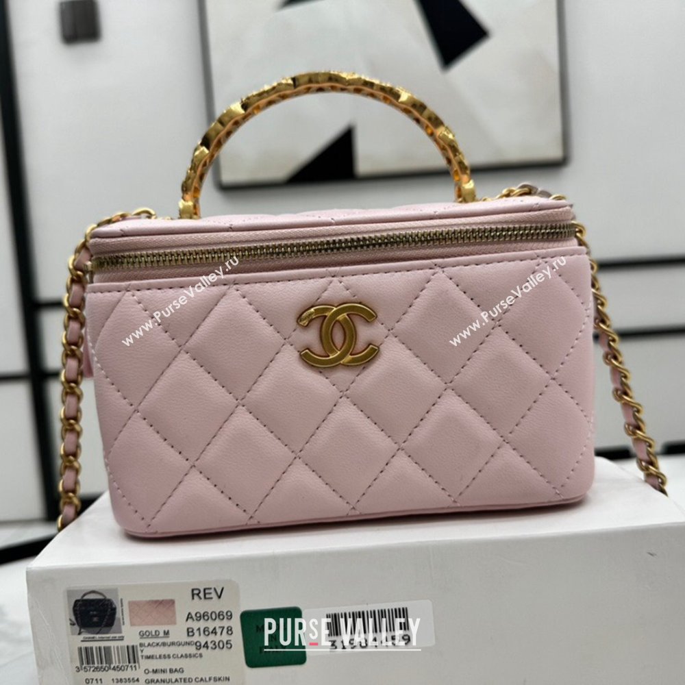 Chanel Lambskin Vanity Case Clutch with Chain A96069 Pink 2024 (YEZI-24071107)