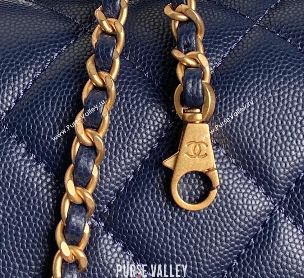 Chanel Grained Shiny Calfskin Mini Flap bag with Top Handle AS5165 Navy Blue 2024 (yezi-241106144)