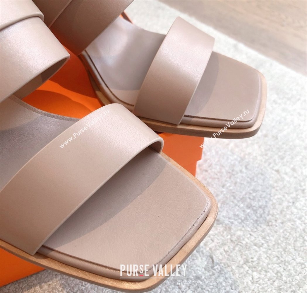 Hermes Kute Heel Slides Sandal 6cm in Calfskin with Glenan Buckle Grey 2025 (XC-250226087)