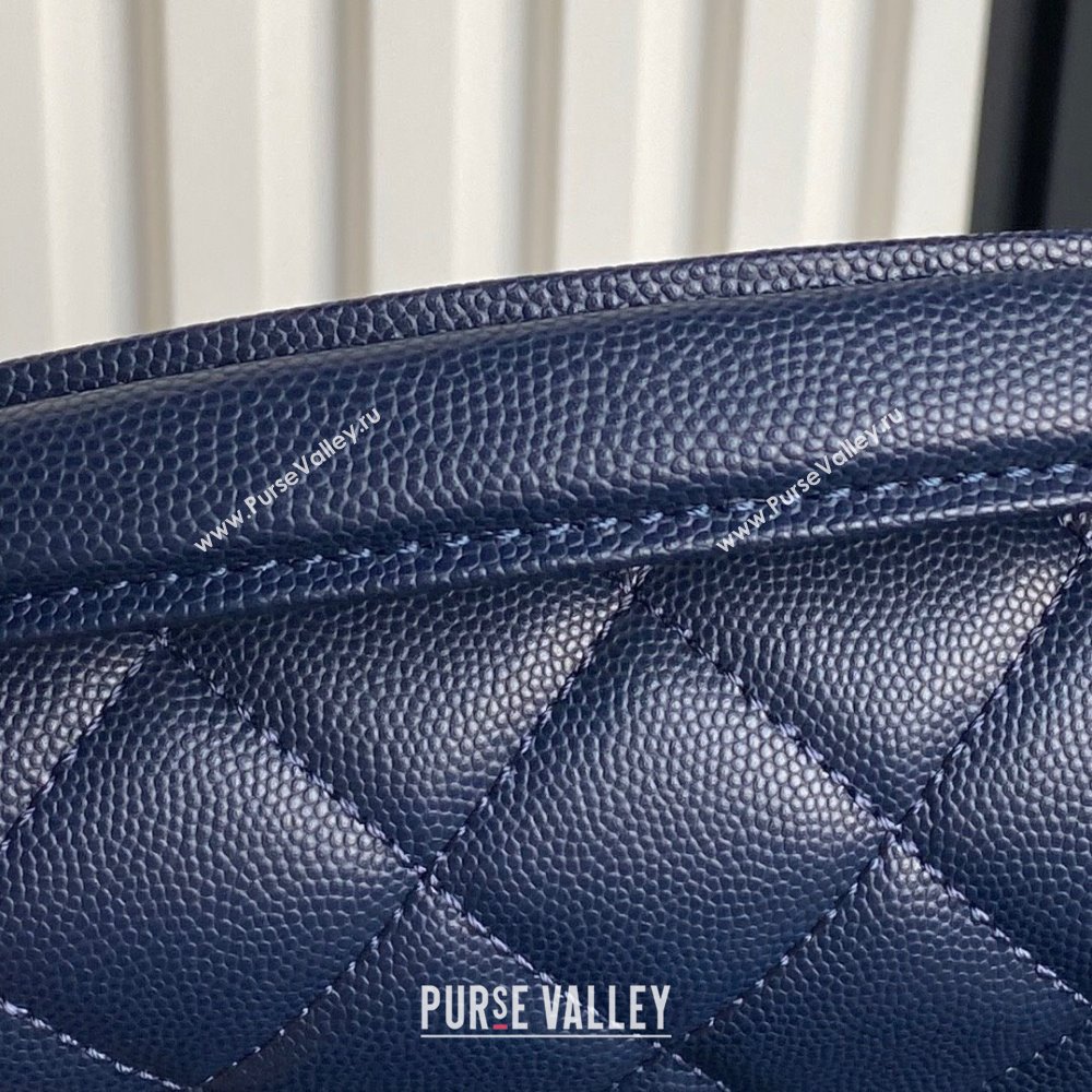 Chanel Grained Shiny Calfskin Mini Flap bag with Top Handle AS5165 Navy Blue 2024 (yezi-241106144)