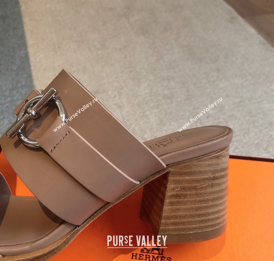 Hermes Kute Heel Slides Sandal 6cm in Calfskin with Glenan Buckle Grey 2025 (XC-250226087)