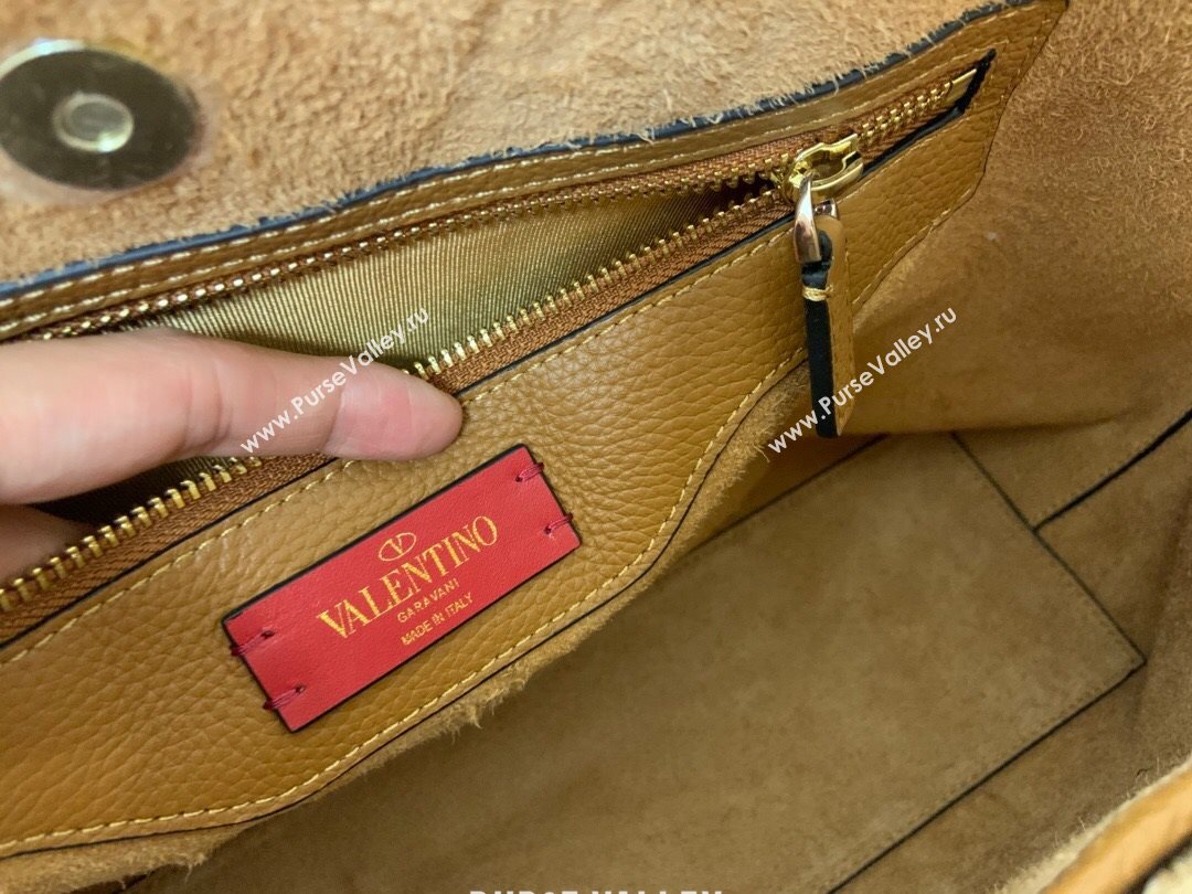 Valentino Large Grainy Calfskin Leather Rockstud Shopping Bag 0071L Brown 2020 (JD-20112750)