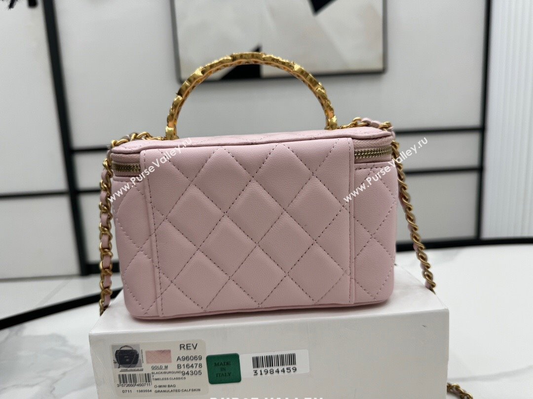 Chanel Lambskin Vanity Case Clutch with Chain A96069 Pink 2024 (YEZI-24071107)