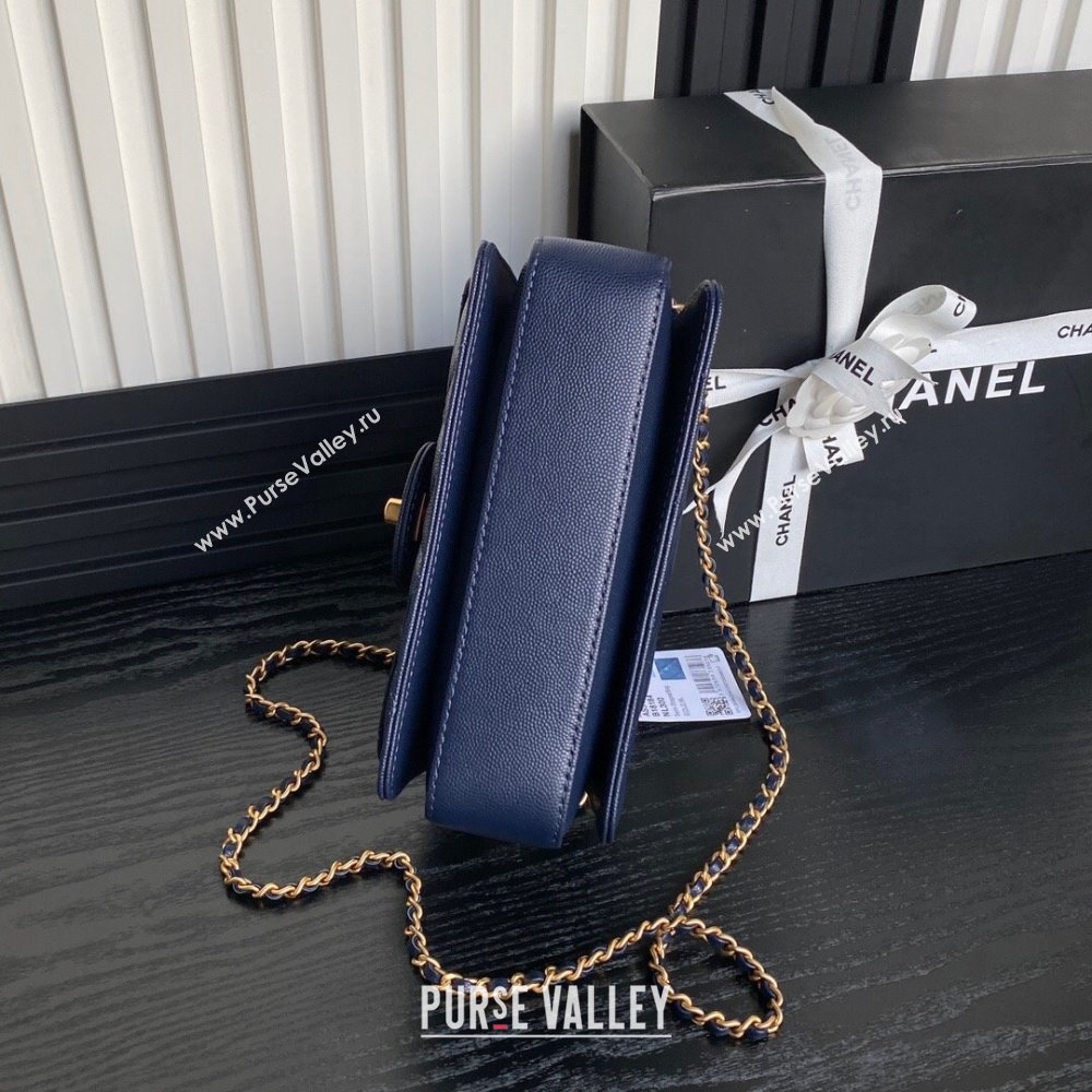 Chanel Grained Shiny Calfskin Mini Flap bag with Top Handle AS5165 Navy Blue 2024 (yezi-241106144)