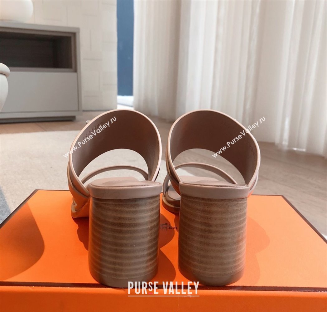 Hermes Kute Heel Slides Sandal 6cm in Calfskin with Glenan Buckle Grey 2025 (XC-250226087)