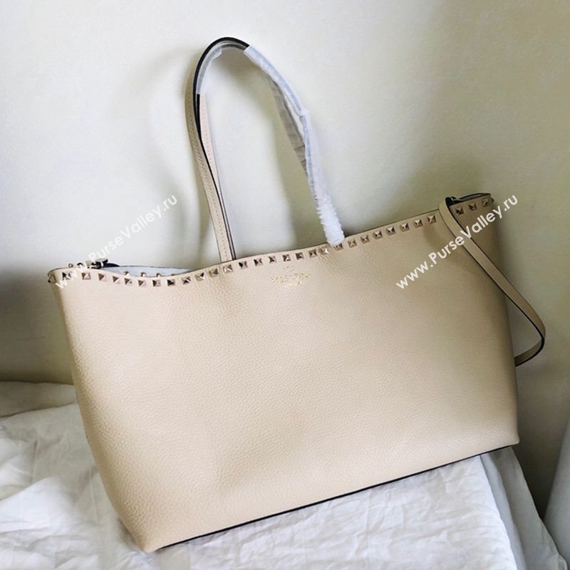 Valentino Large Grainy Calfskin Leather Rockstud Shopping Bag 0071L White 2020 (JD-20112749)