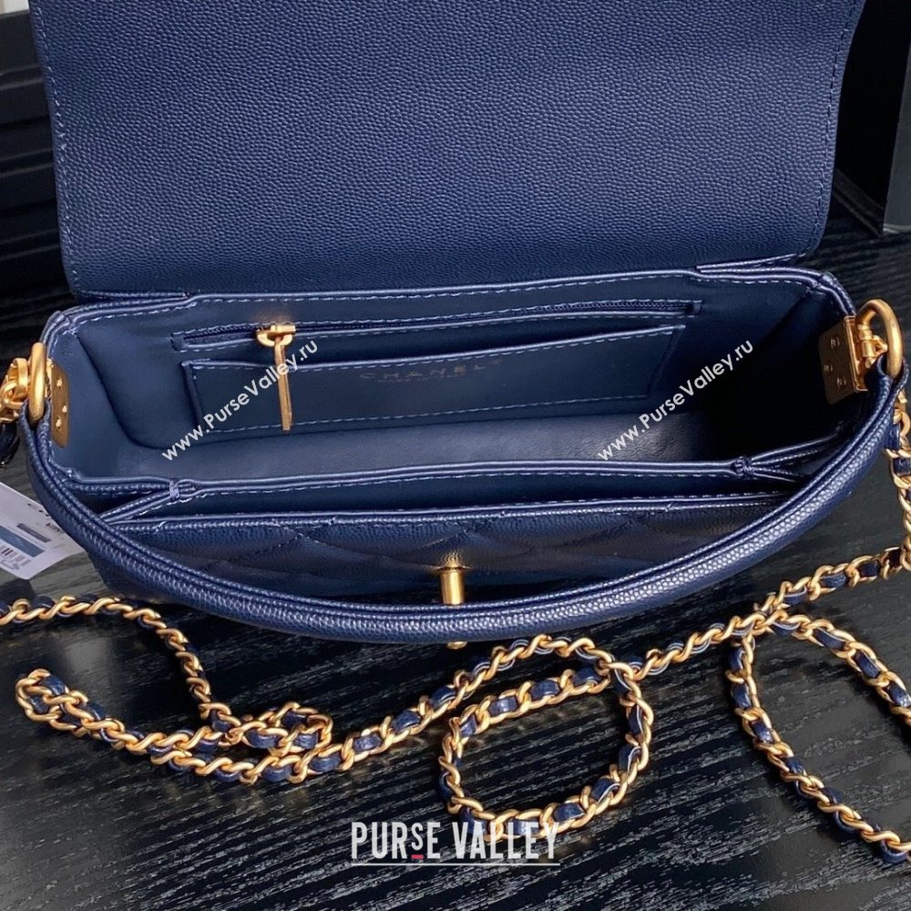 Chanel Grained Shiny Calfskin Mini Flap bag with Top Handle AS5165 Navy Blue 2024 (yezi-241106144)