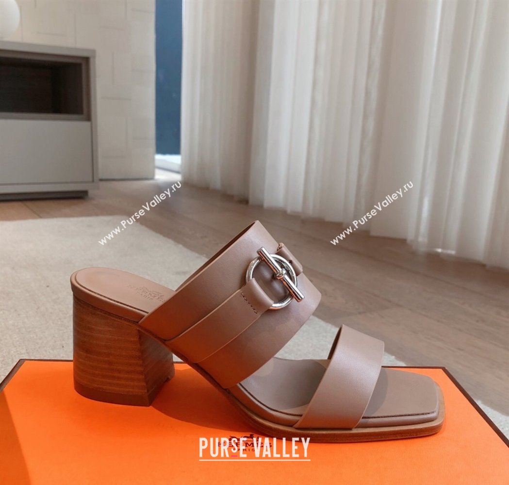 Hermes Kute Heel Slides Sandal 6cm in Calfskin with Glenan Buckle Grey 2025 (XC-250226087)