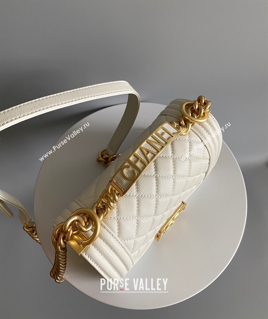 Chanel Small Boy Chanel Handbag with Handle in Grained Shiny Calfskin White 2023 (YD-23110603)