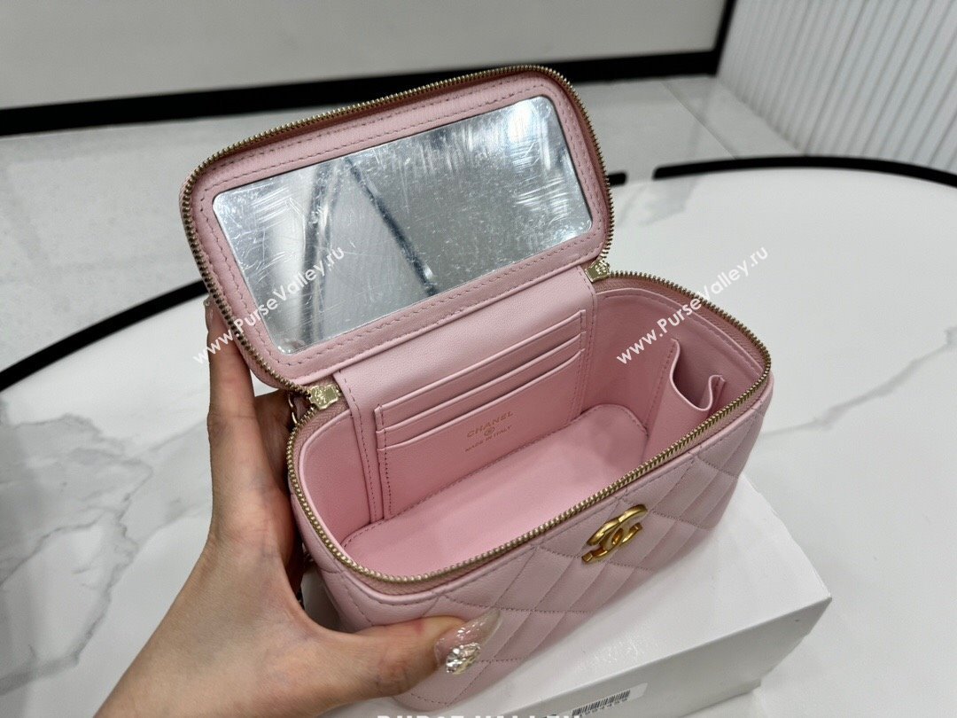 Chanel Lambskin Vanity Case Clutch with Chain A96069 Pink 2024 (YEZI-24071107)