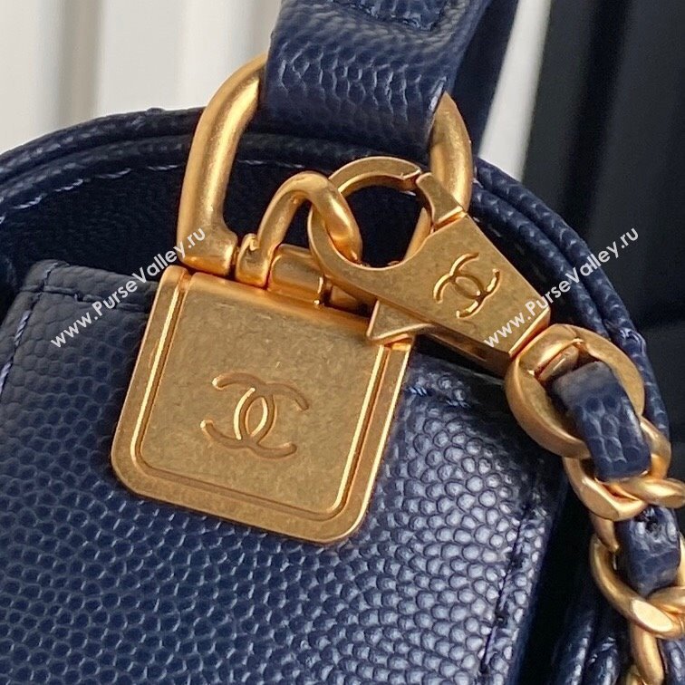 Chanel Grained Shiny Calfskin Mini Flap bag with Top Handle AS5165 Navy Blue 2024 (yezi-241106144)