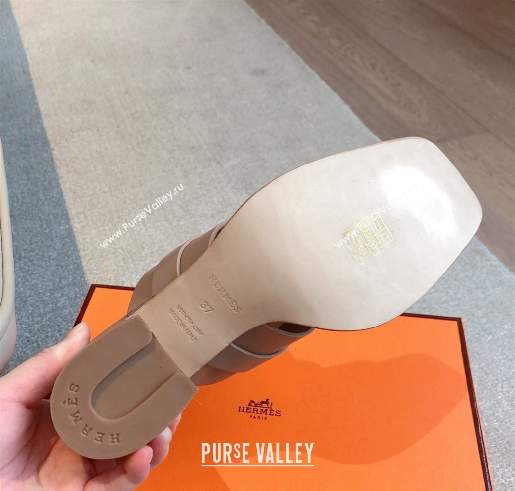 Hermes Kute Heel Slides Sandal 6cm in Calfskin with Glenan Buckle Grey 2025 (XC-250226087)