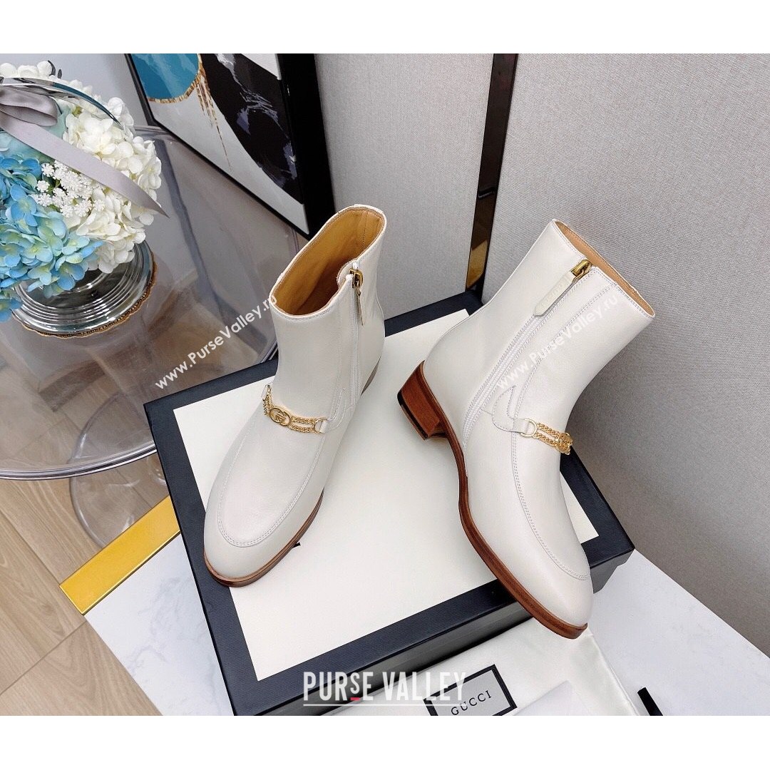 Gucci Lambskin GG Chain Charm Ankle Boots White 2021 (MD-21081056)