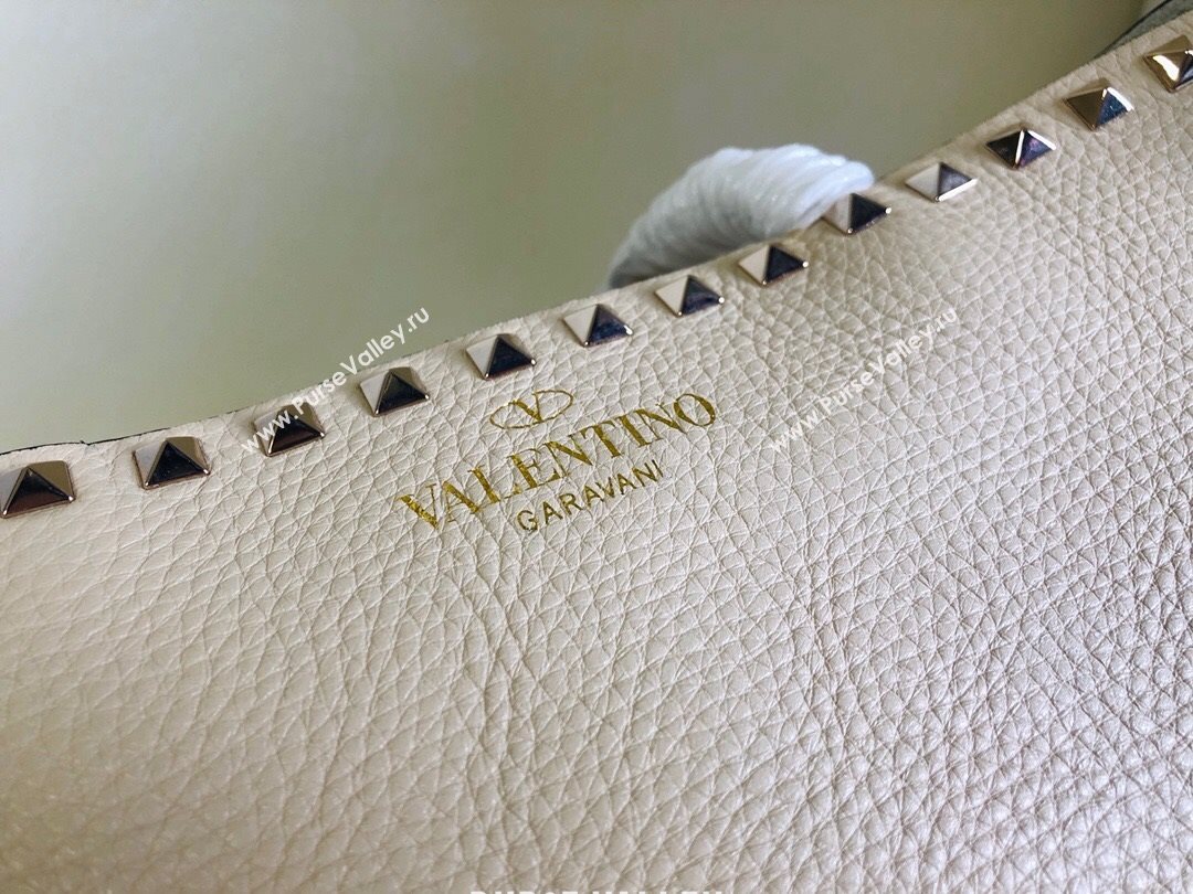 Valentino Large Grainy Calfskin Leather Rockstud Shopping Bag 0071L White 2020 (JD-20112749)