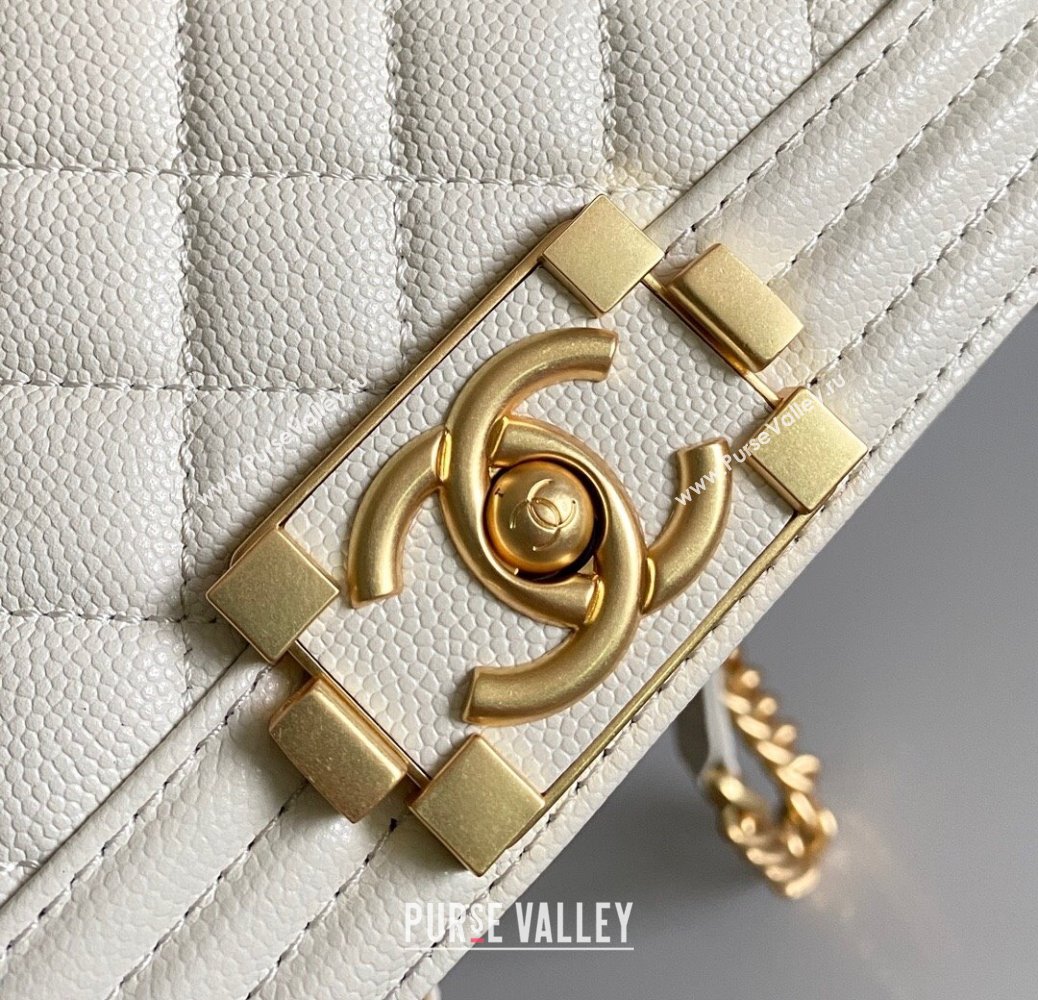 Chanel Small Boy Chanel Handbag with Handle in Grained Shiny Calfskin White 2023 (YD-23110603)