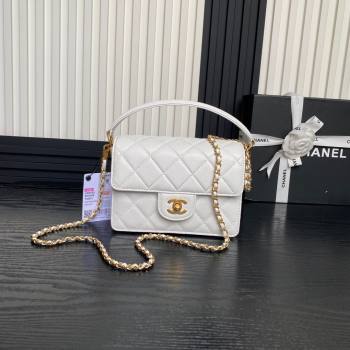 Chanel Grained Shiny Calfskin Mini Flap bag with Top Handle AS5165 White 2024 (yezi-241106145)