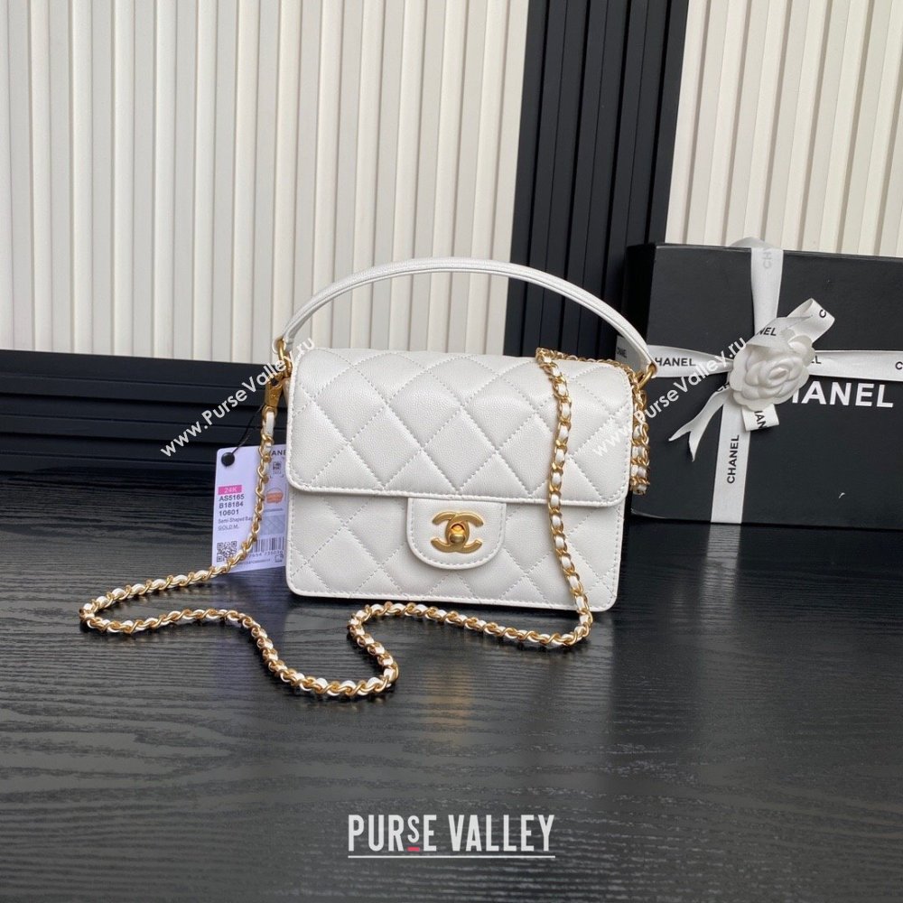 Chanel Grained Shiny Calfskin Mini Flap bag with Top Handle AS5165 White 2024 (yezi-241106145)