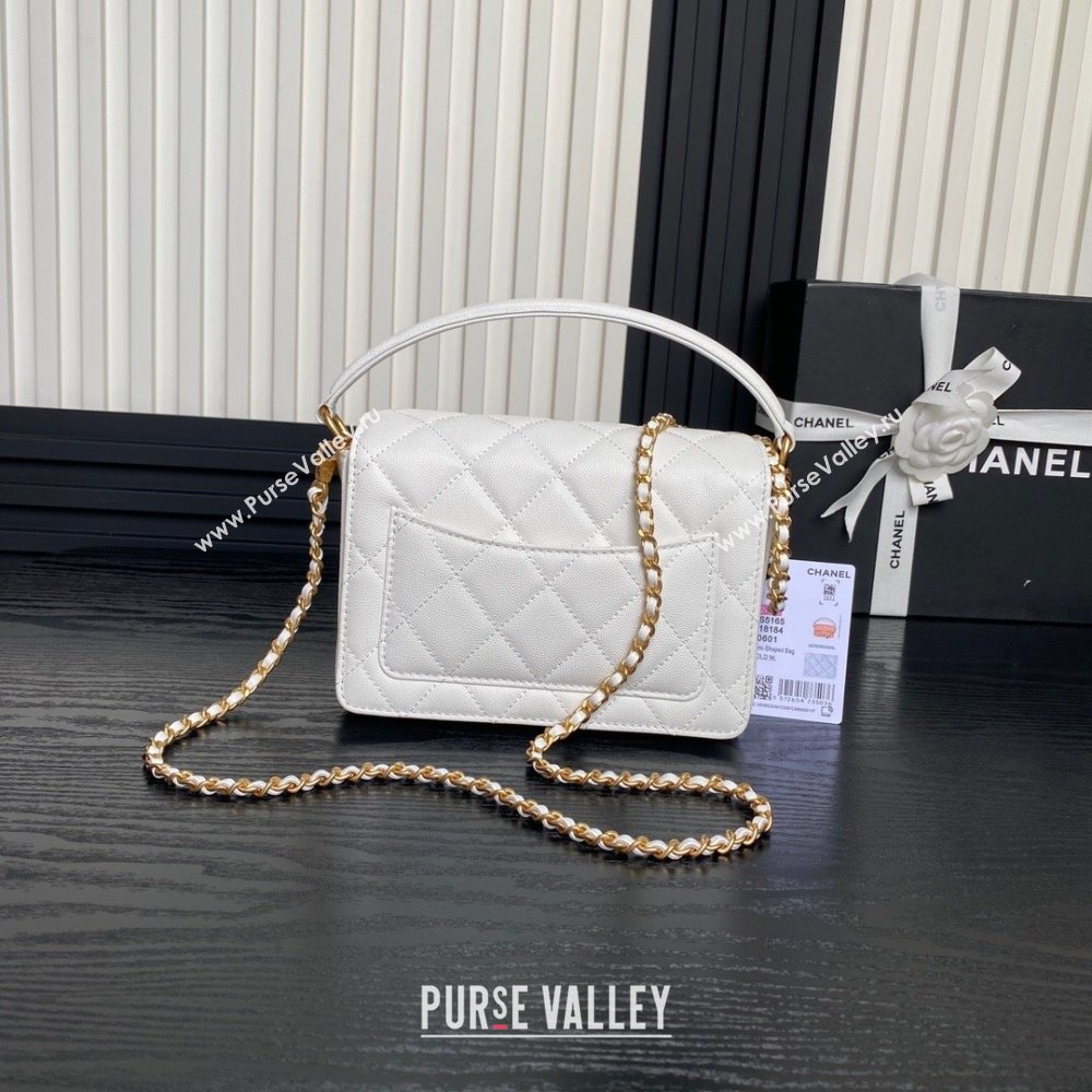 Chanel Grained Shiny Calfskin Mini Flap bag with Top Handle AS5165 White 2024 (yezi-241106145)