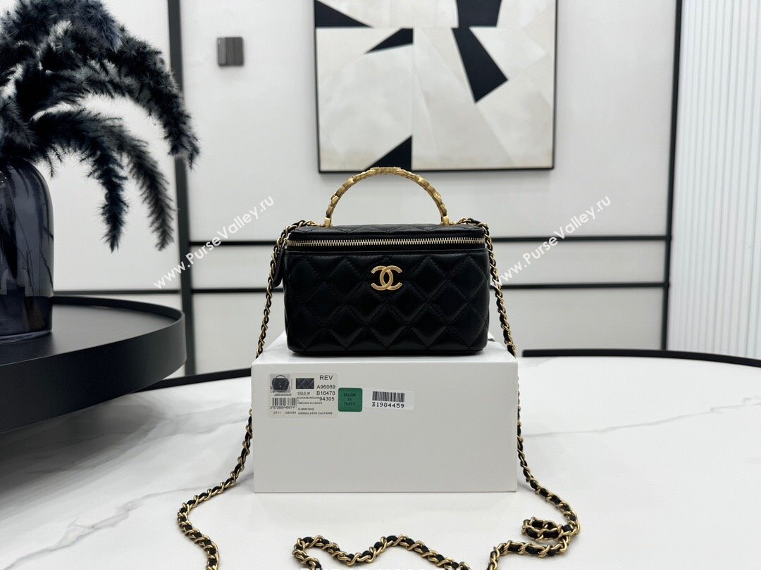 Chanel Lambskin Vanity Case Clutch with Chain A96069 Black 2024 (YEZI-24071108)