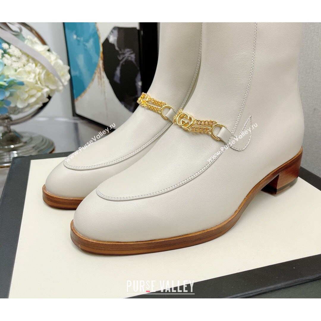 Gucci Lambskin GG Chain Charm Ankle Boots White 2021 (MD-21081056)