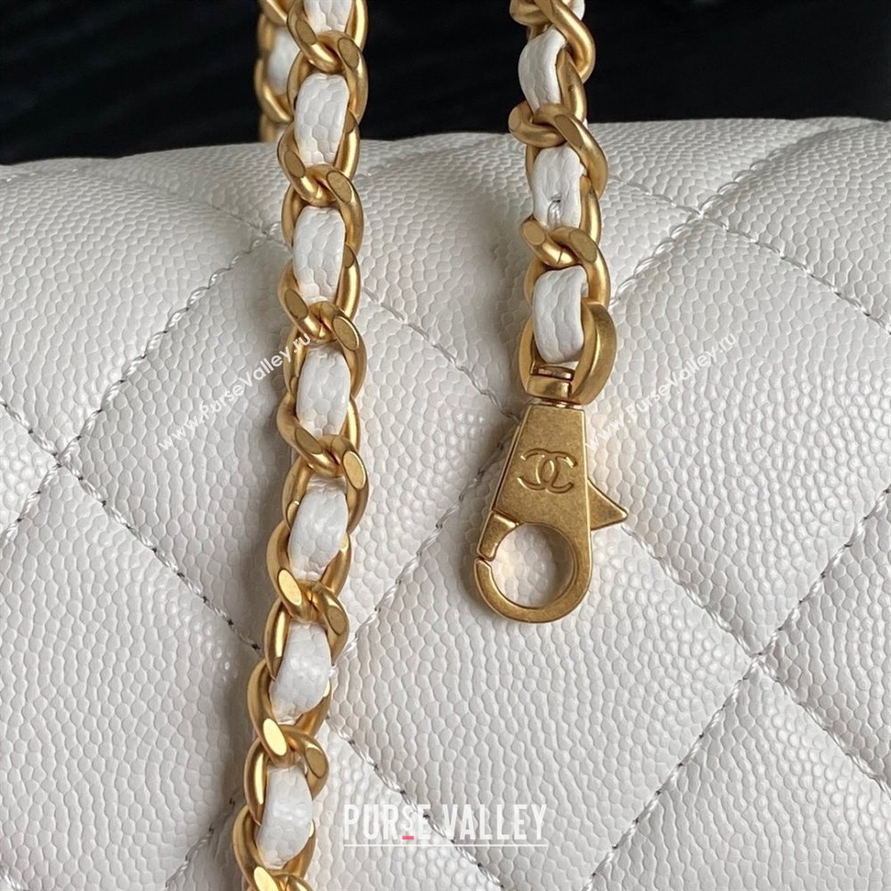 Chanel Grained Shiny Calfskin Mini Flap bag with Top Handle AS5165 White 2024 (yezi-241106145)