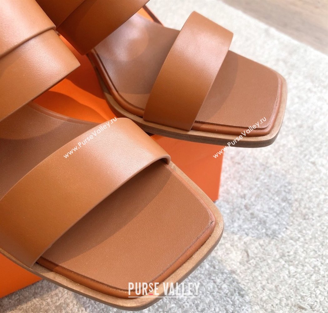 Hermes Kute Heel Slides Sandal 6cm in Calfskin with Glenan Buckle Brown 2025 (XC-250226088)