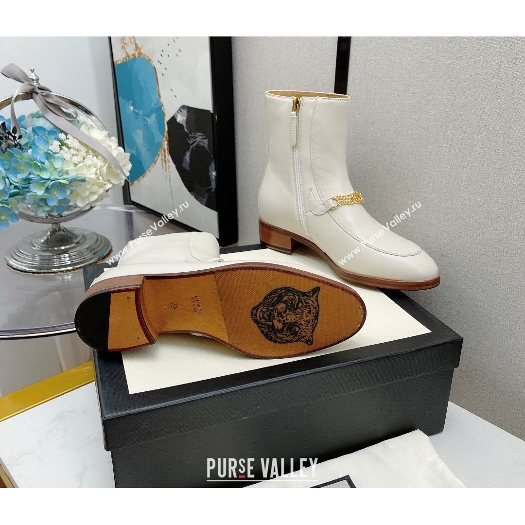 Gucci Lambskin GG Chain Charm Ankle Boots White 2021 (MD-21081056)