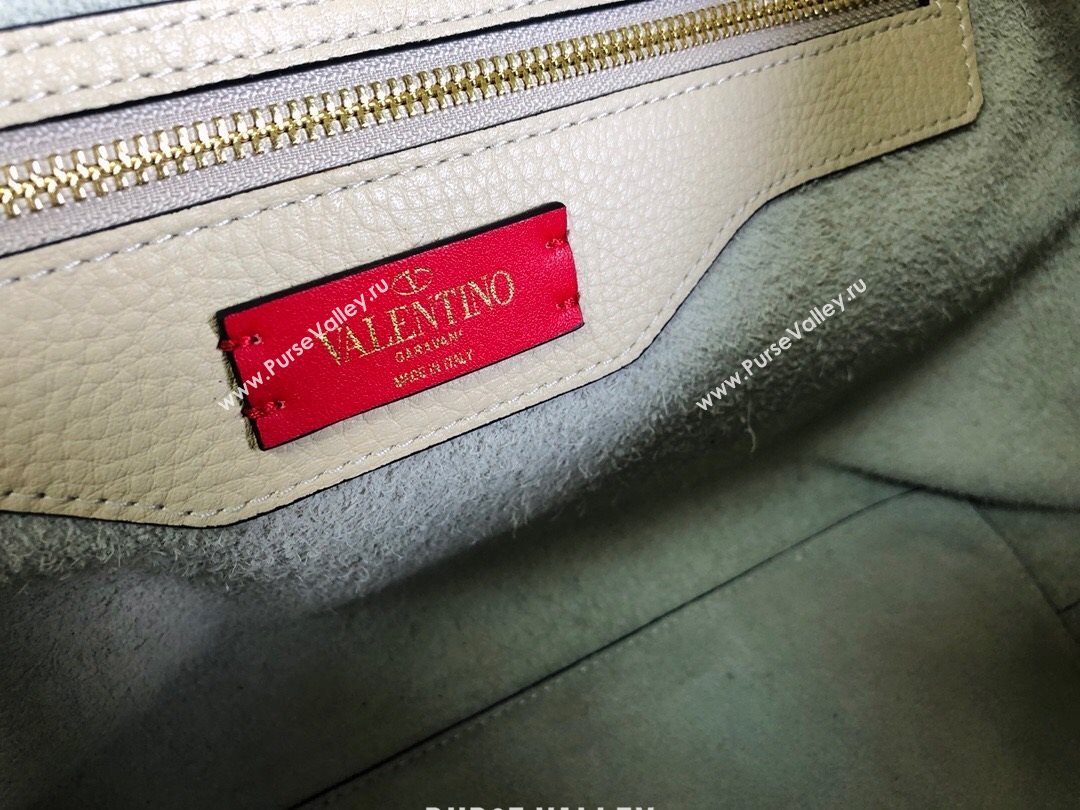 Valentino Large Grainy Calfskin Leather Rockstud Shopping Bag 0071L White 2020 (JD-20112749)