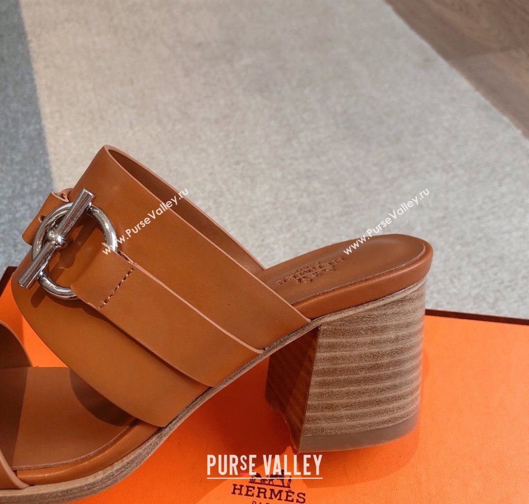 Hermes Kute Heel Slides Sandal 6cm in Calfskin with Glenan Buckle Brown 2025 (XC-250226088)