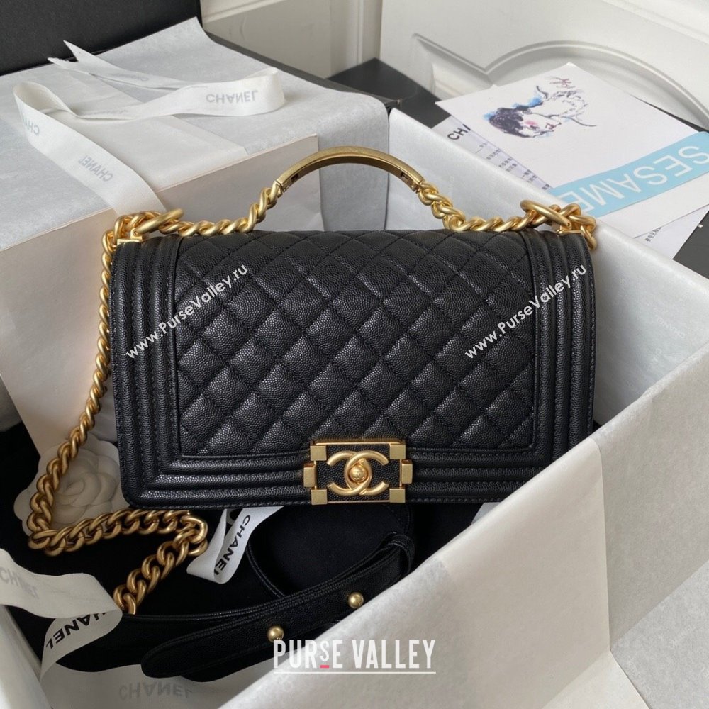 Chanel Boy Chanel Handbag with Handle in Grained Calfskin A94804 Black 2023 (YEZI-23110304)