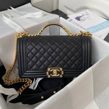 Chanel Boy Chanel Handbag with Handle in Grained Calfskin A94804 Black 2023 (YEZI-23110304)