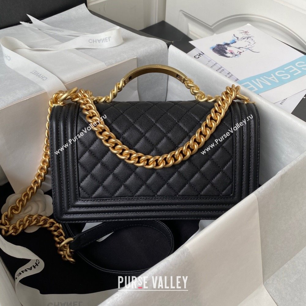 Chanel Boy Chanel Handbag with Handle in Grained Calfskin A94804 Black 2023 (YEZI-23110304)