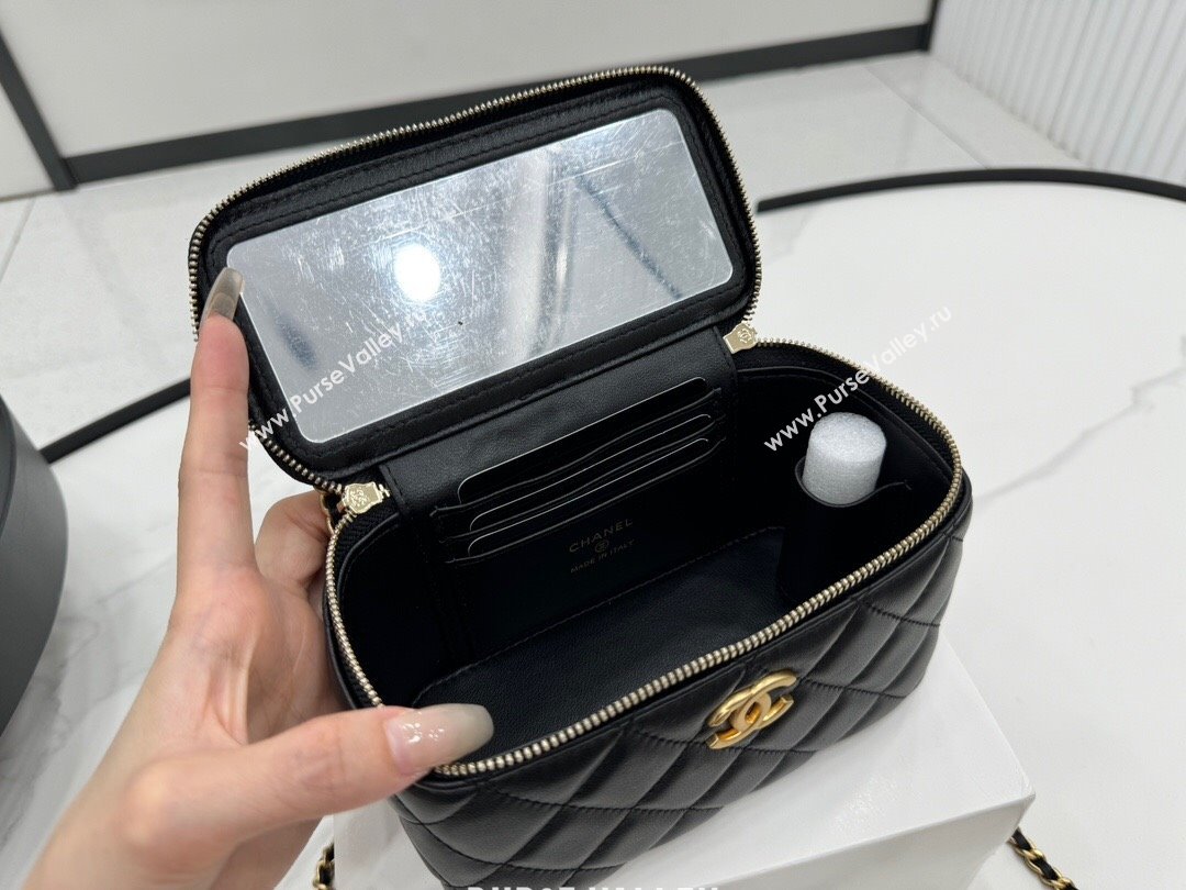 Chanel Lambskin Vanity Case Clutch with Chain A96069 Black 2024 (YEZI-24071108)