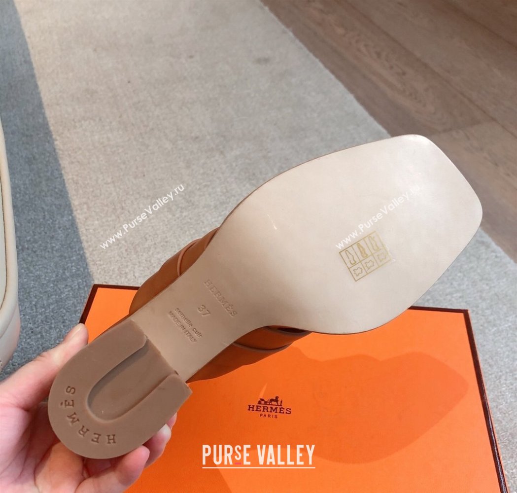 Hermes Kute Heel Slides Sandal 6cm in Calfskin with Glenan Buckle Brown 2025 (XC-250226088)