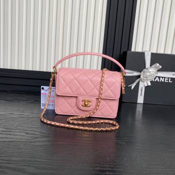 Chanel Grained Shiny Calfskin Mini Flap bag with Top Handle AS5165 Light Pink 2024 (yezi-241106146)