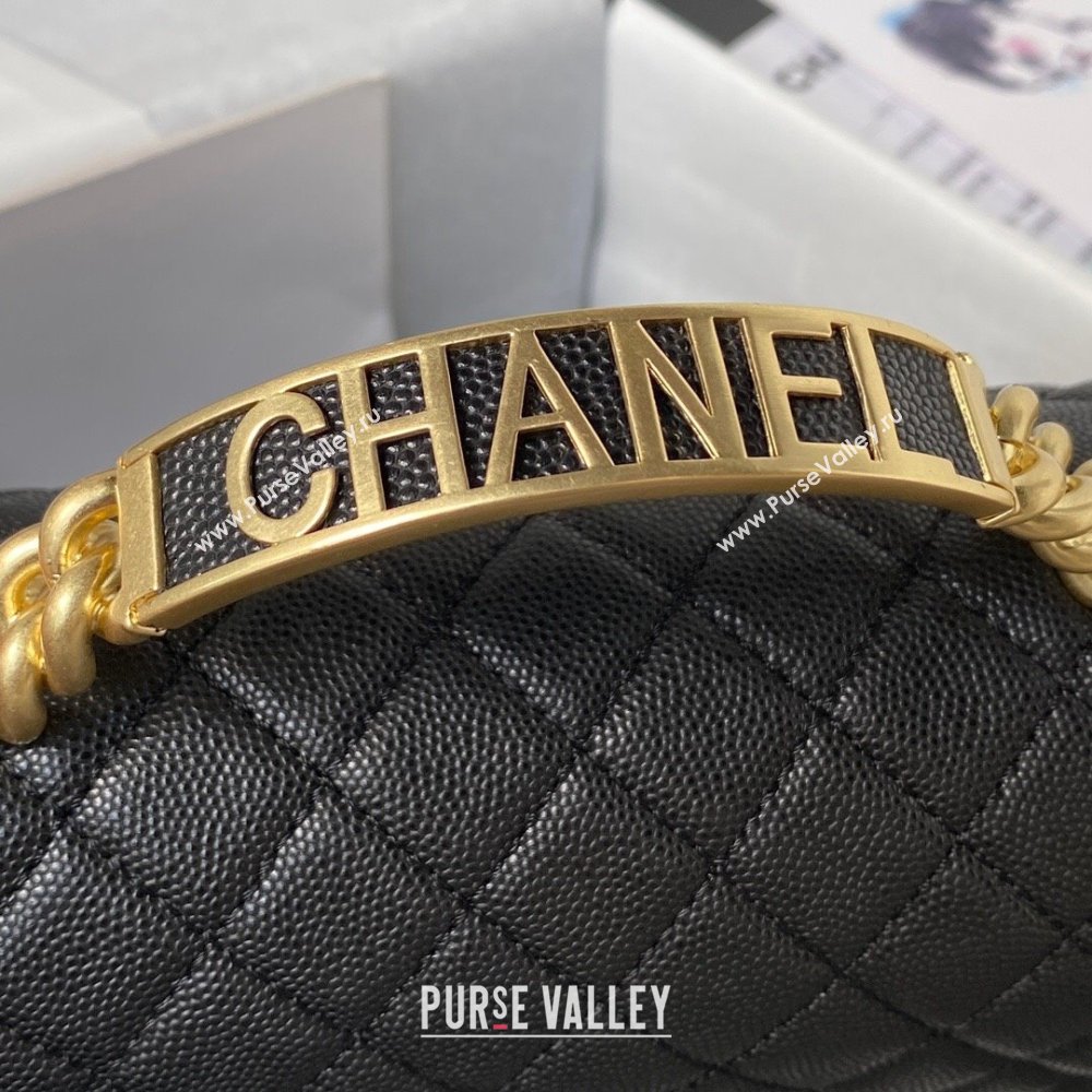 Chanel Boy Chanel Handbag with Handle in Grained Calfskin A94804 Black 2023 (YEZI-23110304)