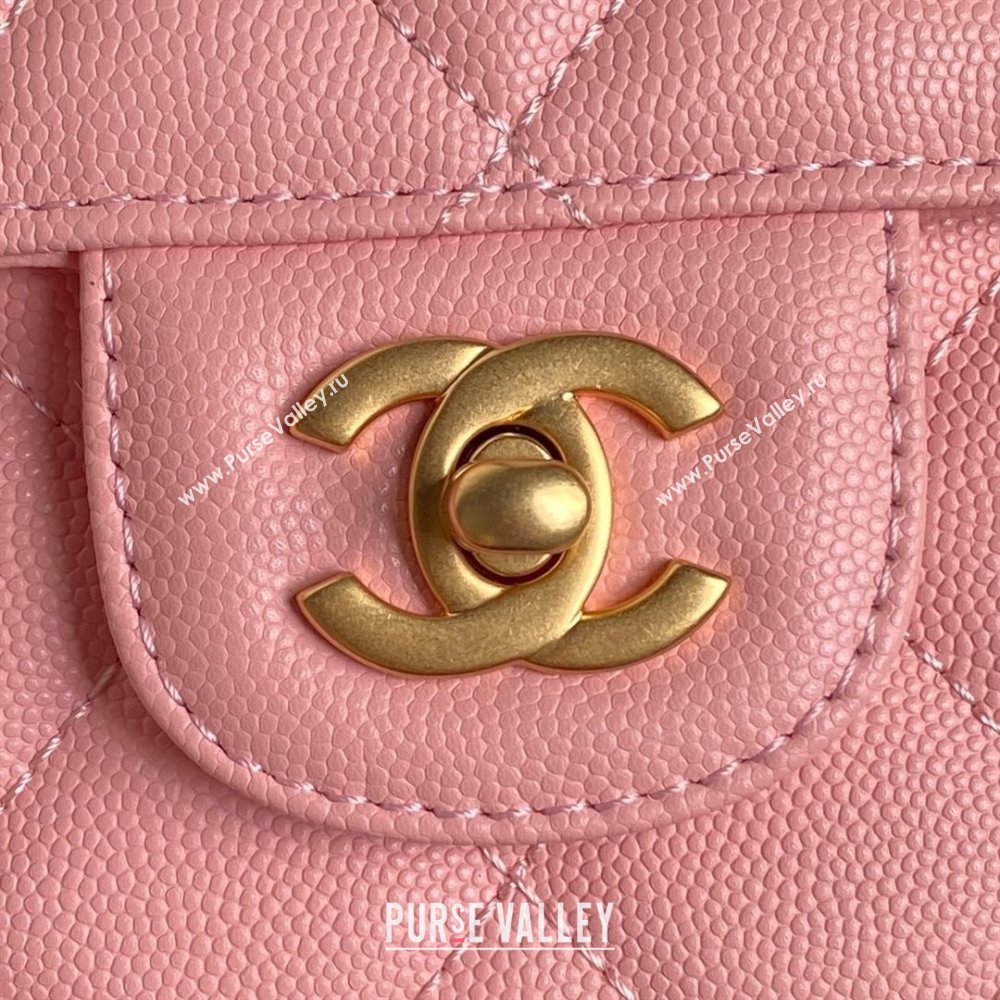 Chanel Grained Shiny Calfskin Mini Flap bag with Top Handle AS5165 Light Pink 2024 (yezi-241106146)