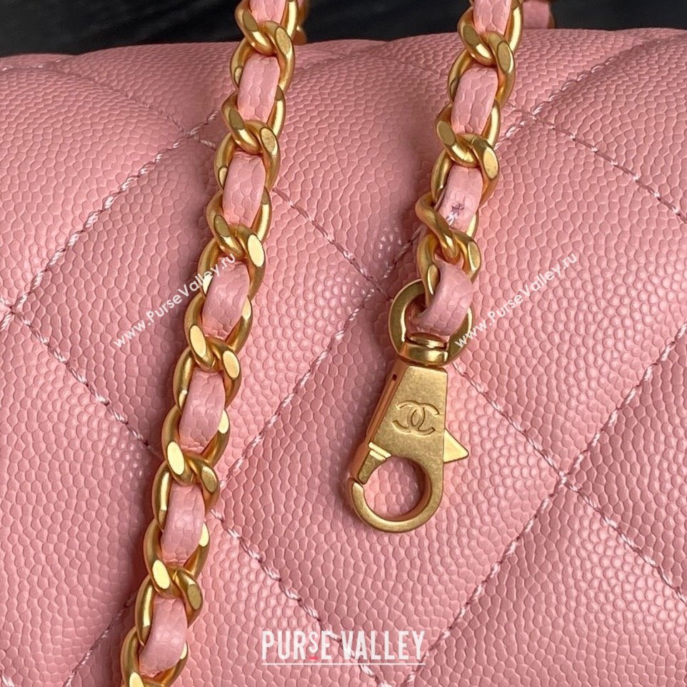 Chanel Grained Shiny Calfskin Mini Flap bag with Top Handle AS5165 Light Pink 2024 (yezi-241106146)