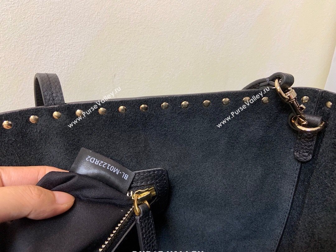 Valentino Large Grainy Calfskin Leather Rockstud Shopping Bag 0071L Black/Gold 2020 (JD-20112748)